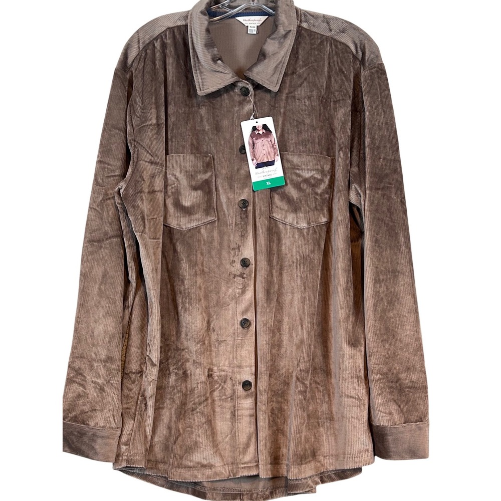 NWT Weatherproof Vintage Womens XL Corduroy Button Down Shirt Brownβ Layering